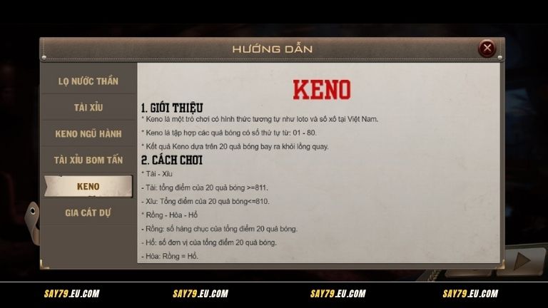 Đặc điểm của trò chơi Keno Say79